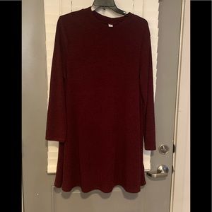 Maroon Sweater Dress with Black accents throughout!